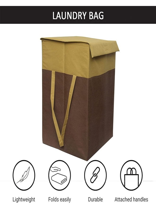 ABBASI Large Laundry Bag 75L Durable and Collapsible Foldable Laundry Basket with Lid Storage Bag with Side Handles for Clothes & Toys Bedroom Kids Room & Bathroom (Pack of 2, Biscuit & Brown) - Image 2